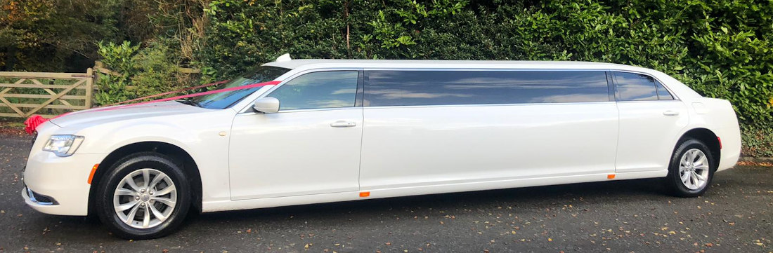 White Chrysler Stretch Limo wedding limousine